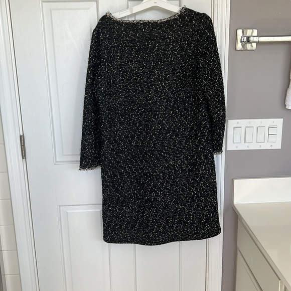 Max Studio Vneck Quarter Sleeve Tweed Boucle Sheath Black White Mini Dress - Picture 7 of 7